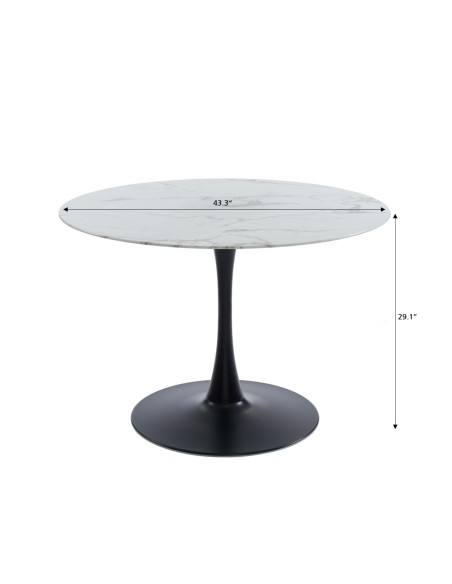 MONIKA marble effect glass dining table round 43.31 inches black base
