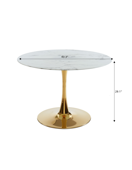 MONIKA marble effect glass dining table round 43.31 inches gold base