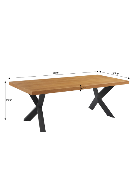 PLATON oak veneer and black metal dining table 70.87 inches