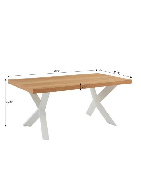 PLATON oak veneer and white metal dining table 70.87 inches