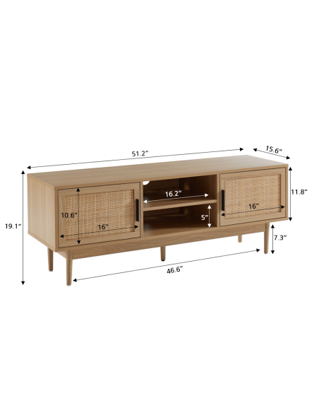 AMANA oak effect and rattan cane TV stand 51.18 inches
