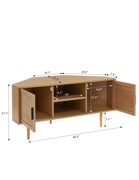 AMANA oak effect and rattan cane 2-door corner TV stand