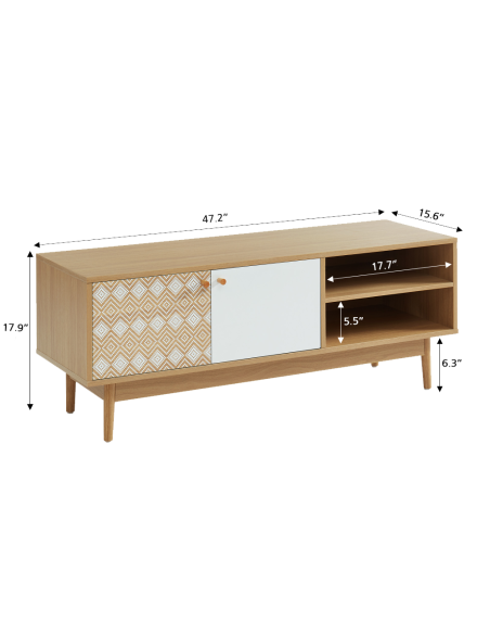 LEIKA white and oak effect TV unit with 2 doors 47.24 inches