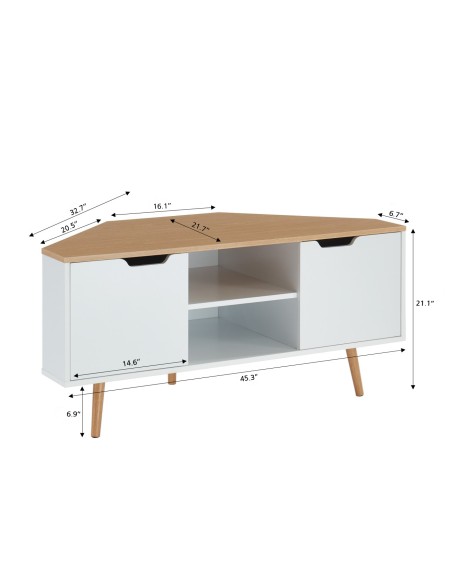 LYNA corner TV unit white and oak effect 2 doors 45.27 inches