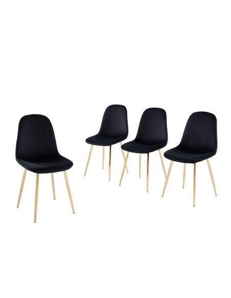 Set of 4 LENA chairs black velvet gold metal legs