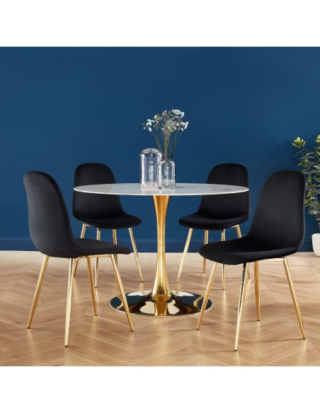 Set of 4 LENA chairs black velvet gold metal legs