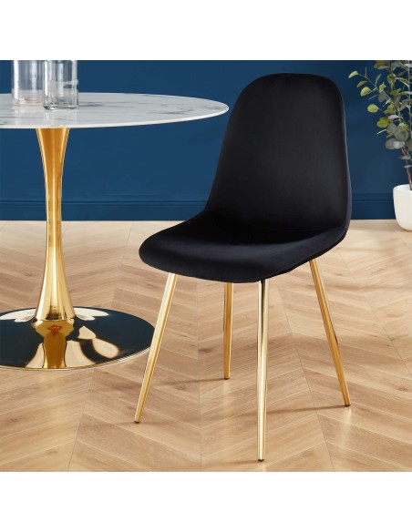 Set of 4 LENA chairs black velvet gold metal legs