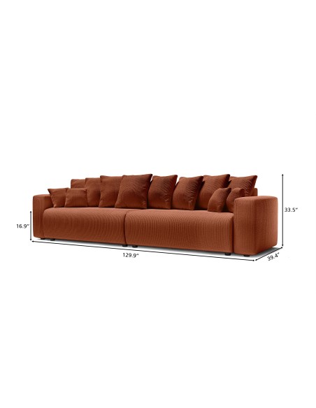 XL LEA straight convertible sofa terracotta ribbed velvet 5-seater