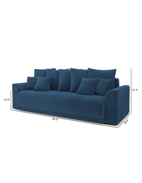 NOVA straight convertible sofa cobalt blue ribbed velvet 3-seater