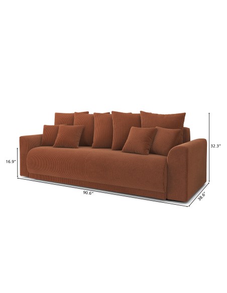 NOVA straight convertible sofa terracotta ribbed velvet 3-seater