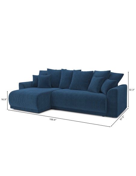 NOVA corner convertible sofa cobalt blue ribbed velvet 4-seater