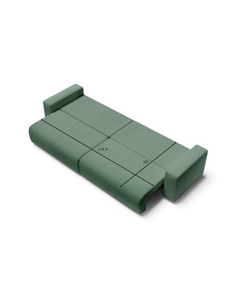 XL LEA straight convertible sofa green ribbed velvet 5-seater