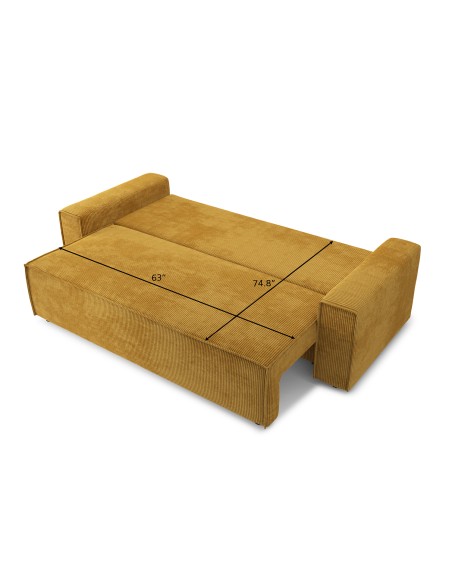 MARIUS straight convertible sofa mustard ribbed velvet