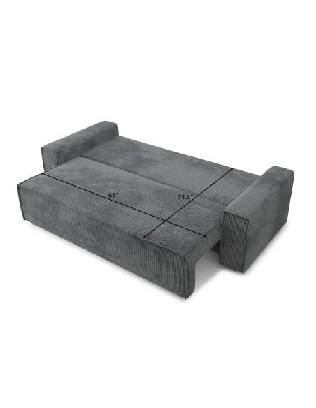 MARIUS straight convertible sofa mouse gray ribbed velvet