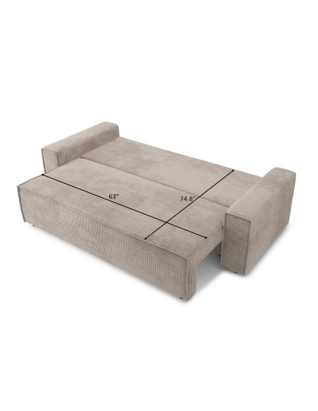 MARIUS straight convertible sofa greige ribbed velvet