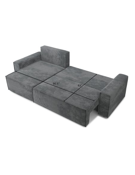 MARIUS corner convertible sofa mouse gray ribbed velvet