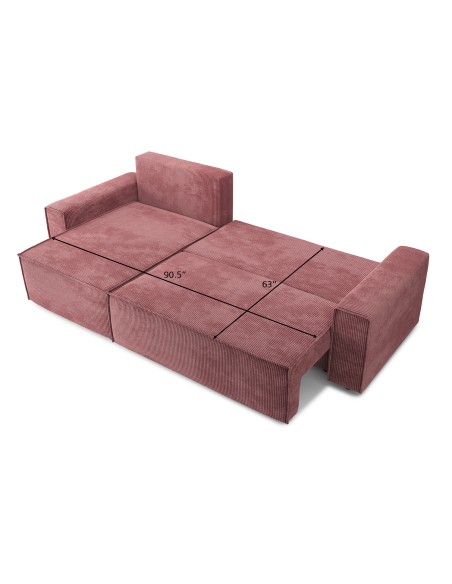 MARIUS corner convertible sofa old rose ribbed velvet