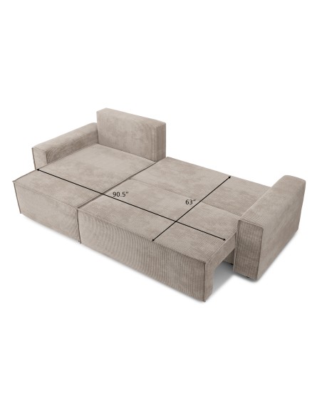 MARIUS corner convertible sofa greige ribbed velvet