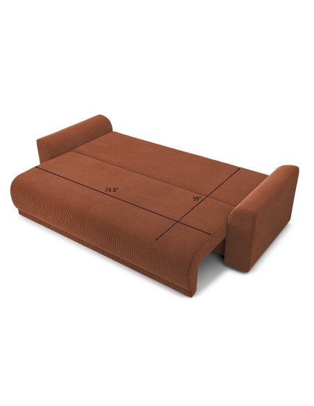 NOVA straight convertible sofa terracotta ribbed velvet 3-seater