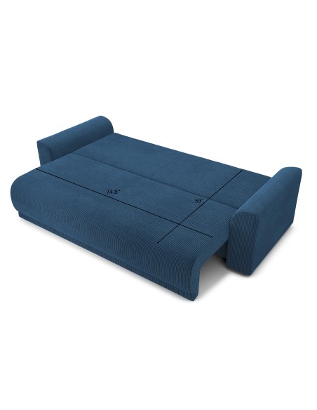 NOVA straight convertible sofa cobalt blue ribbed velvet 3-seater