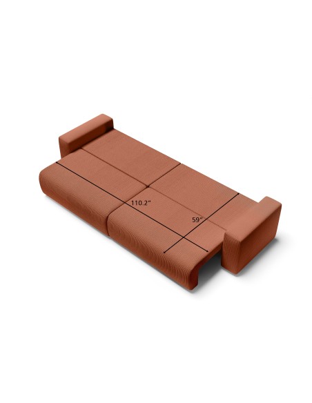 XL LEA straight convertible sofa terracotta ribbed velvet 5-seater