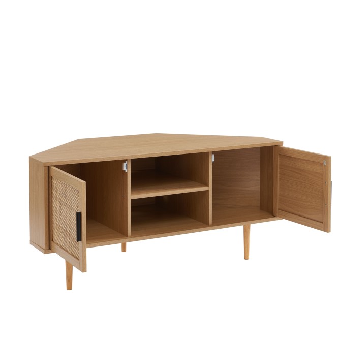 AMANA oak effect and rattan cane 2-door corner TV stand AMANA oak effect and rattan cane 2-door corner TV stand