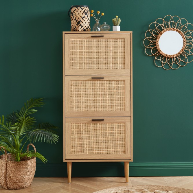 AMANA rattan cane shoe cabinet 3 doors 23.62 inches AMANA rattan cane shoe cabinet 3 doors 23.62 inches