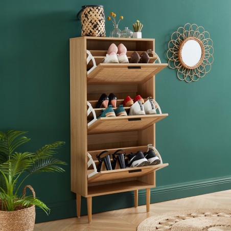 AMANA rattan cane shoe cabinet 3 doors 23.62 inches