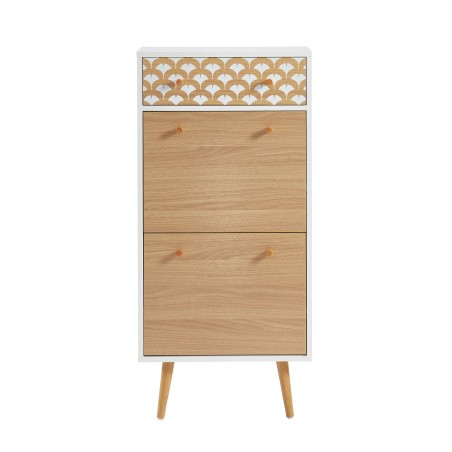 UTAH white and oak effect shoe cabinet with 2 doors and 1 drawer
