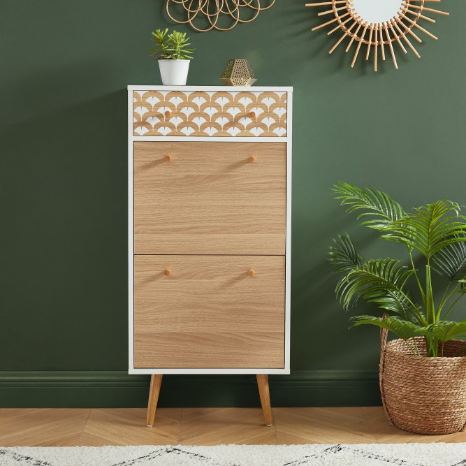UTAH white and oak effect shoe cabinet with 2 doors and 1 drawer UTAH white and oak effect shoe cabinet with 2 doors and 1 drawer