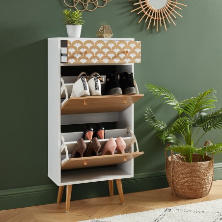 UTAH white and oak effect shoe cabinet with 2 doors and 1 drawer