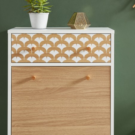 UTAH white and oak effect shoe cabinet with 2 doors and 1 drawer