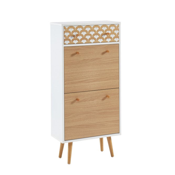 UTAH white and oak effect shoe cabinet with 2 doors and 1 drawer UTAH white and oak effect shoe cabinet with 2 doors and 1 drawer