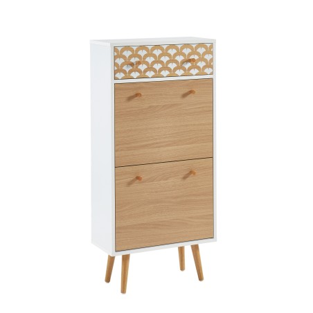 UTAH white and oak effect shoe cabinet with 2 doors and 1 drawer