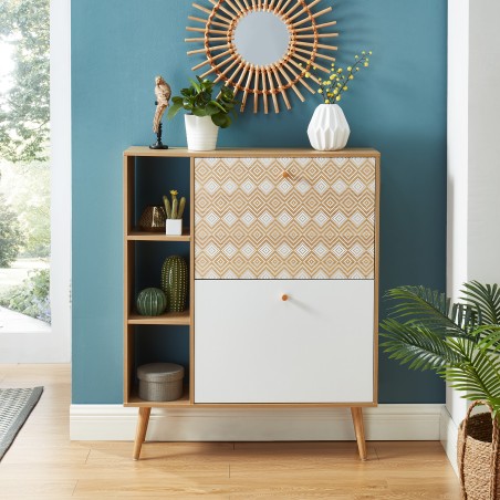 LEIKA pattern and oak effect shoe cabinet 31.5 inches