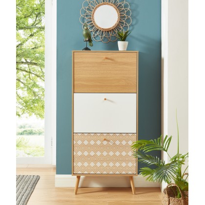 LEIKA pattern and oak effect shoe cabinet 23.62 inches 2