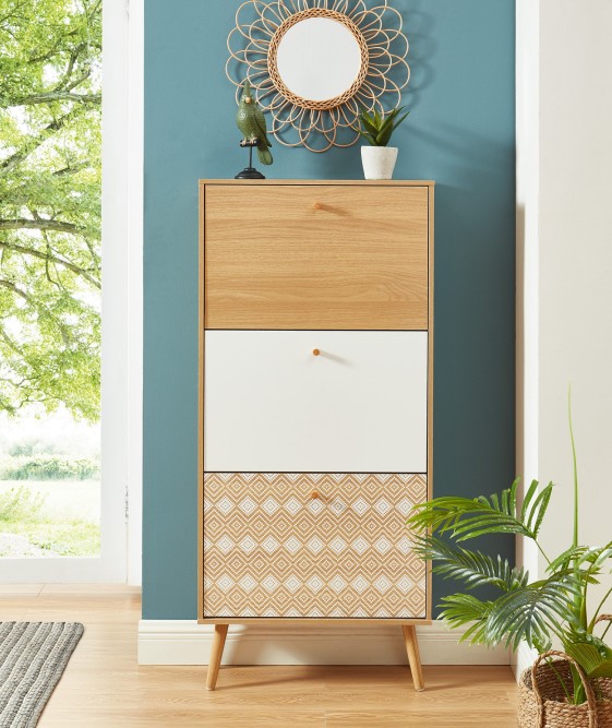 LEIKA pattern and oak effect shoe cabinet 23.62 inches LEIKA pattern and oak effect shoe cabinet 23.62 inches