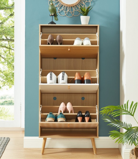 LEIKA pattern and oak effect shoe cabinet 23.62 inches LEIKA pattern and oak effect shoe cabinet 23.62 inches