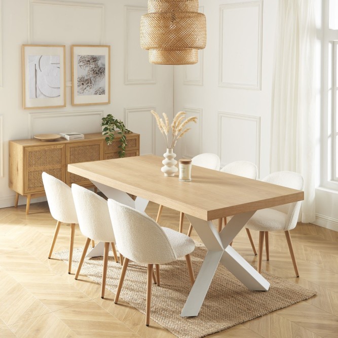 PLATON oak veneer and white metal dining table 70.87 inches