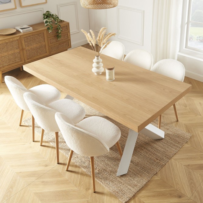 PLATON oak veneer and white metal dining table 70.87 inches