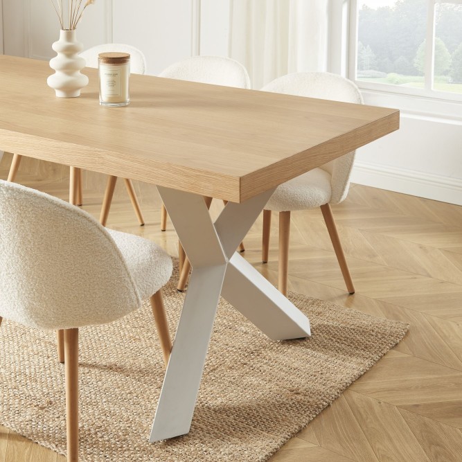 PLATON oak veneer and white metal dining table 70.87 inches