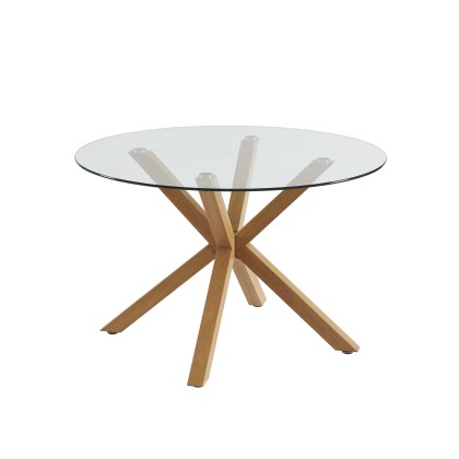 HARRY round glass and oak effect dining table 47.24 inches