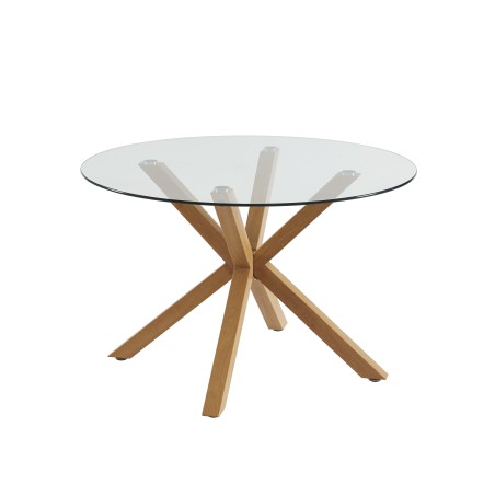HARRY round glass and oak effect dining table 47.24 inches