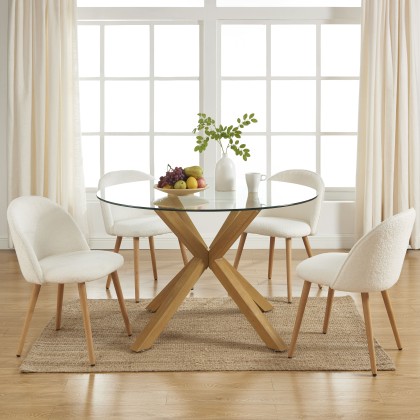 HARRY round glass and oak effect dining table 47.24 inches 2