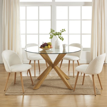 HARRY round glass and oak effect dining table 47.24 inches