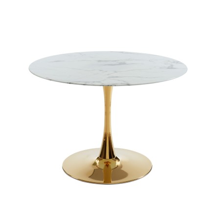 MONIKA marble effect glass dining table round 43.31 inches gold base