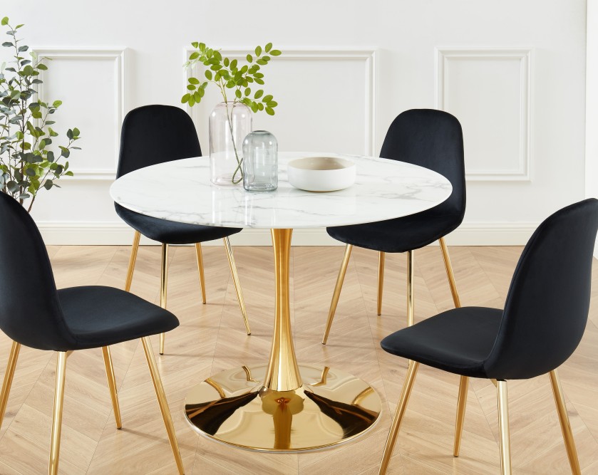 MONIKA marble effect glass dining table round 43.31 inches gold base MONIKA marble effect glass dining table round 43.31 inches gold base