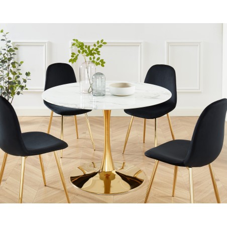 MONIKA marble effect glass dining table round 43.31 inches gold base