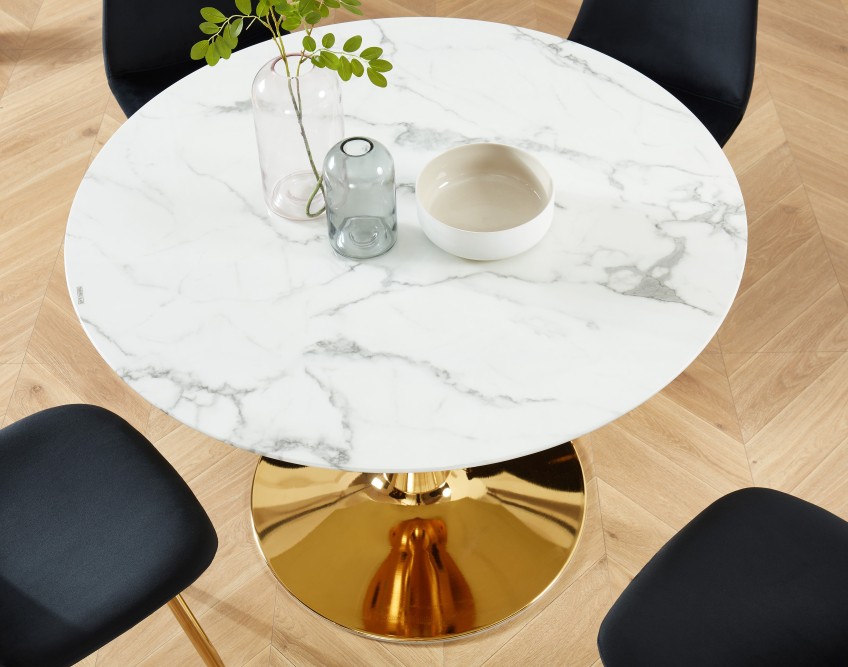 MONIKA marble effect glass dining table round 43.31 inches gold base MONIKA marble effect glass dining table round 43.31 inches gold base