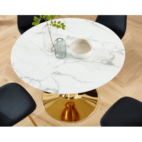 MONIKA marble effect glass dining table round 43.31 inches gold base